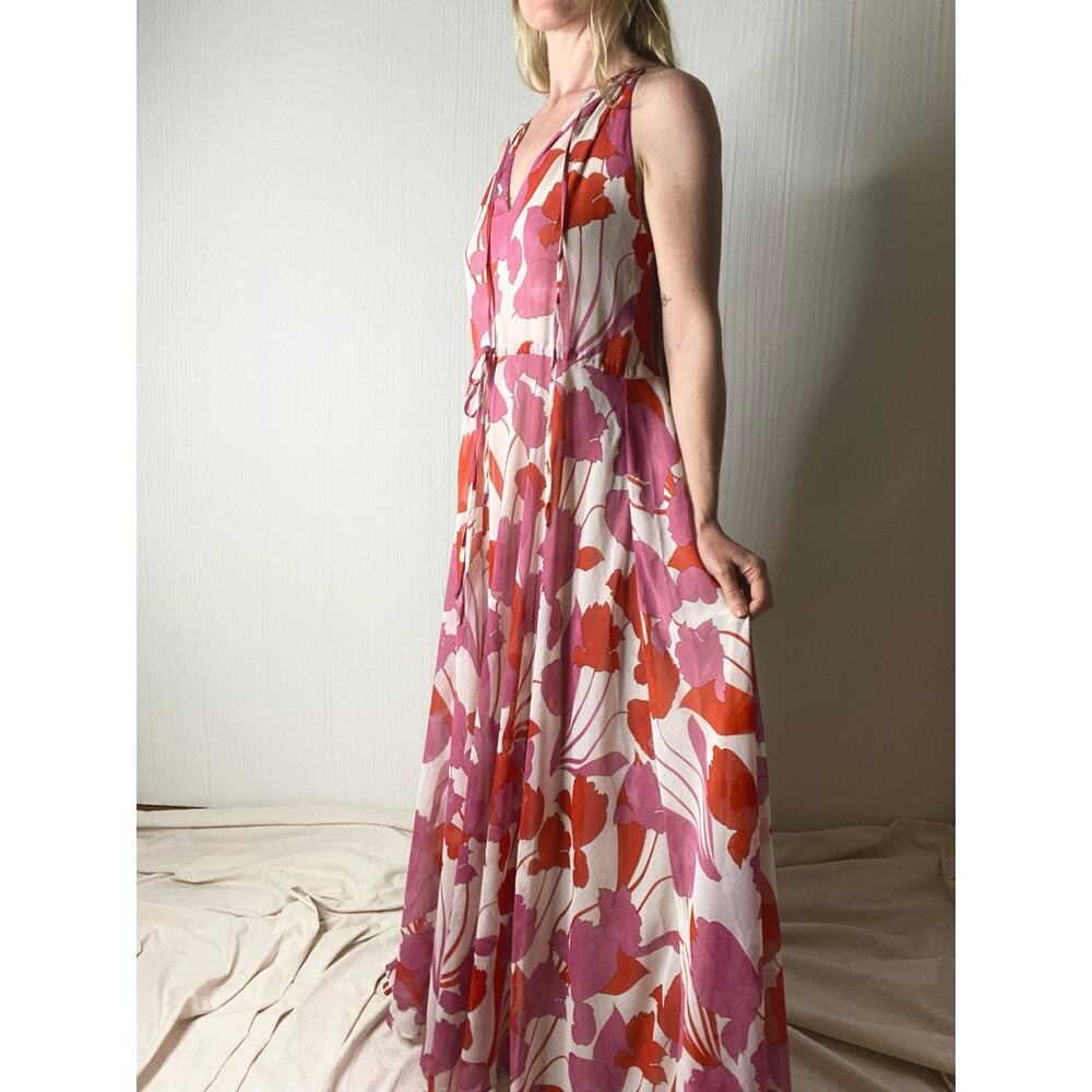 Mango Floral Pink Sleeveless Halter Maxi Gown Dress NWT US 4 - Picture 4 of 16